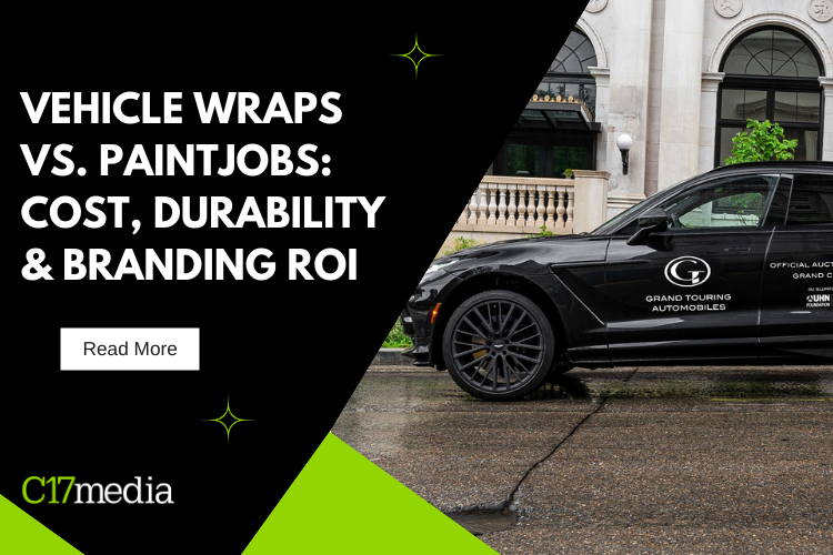 car with the business logo, blog title, and read more option.